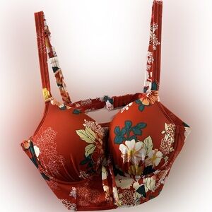 TORRID floral padded plunge front bikini top adjustable back band ax 0 (12/14W)